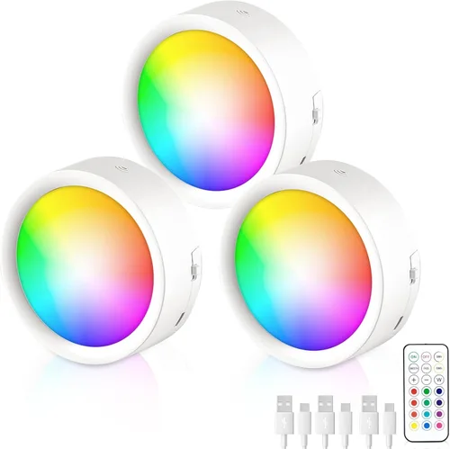 Miniatura 9 de Luces LED de disco de control remoto, paquete de 4 luces LED recargables debajo de la encimera con control remoto funcional, lámpara inalámbrica