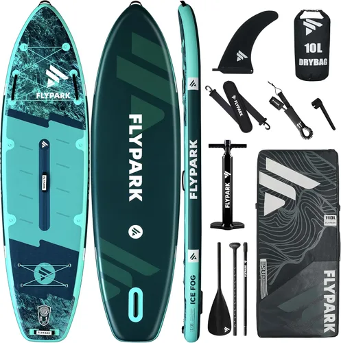 Miniatura 8 de Flypark Tabla de remo inflable de 10'8/11'x35'' para pesca y familia, tabla de remo inflable extra ancha, 430 libras, 3 personas, tabla de remo