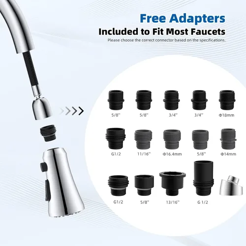 Miniatura 3 de Hibbent Cabezal rociador desplegable para grifo de cocina, boquilla rociadora de 3 funciones con 15 adaptadores, repuesto de cabezal de grifo