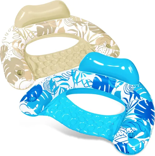 SLOOSH Inflatable Pool Floats Adult,2 Pack Pool Chairs with Cup Holders,X-Large Blow up Floats Chair,Hammock Noodle Mat for Relaxing Summer Water