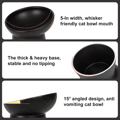 Miniatura 8 de YauYik Cuenco elevado para gatos, color negro, cuencos elevados de comida para gatos con ángulo inclinado, sin estrés, antivómitos, cuenco de agua