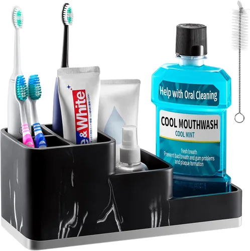 Miniatura 10 de VITVITI Portacepillos de dientes para baño, organizador de baño, encimera de baño, 5 compartimentos, accesorios de baño, almacenamiento para pasta
