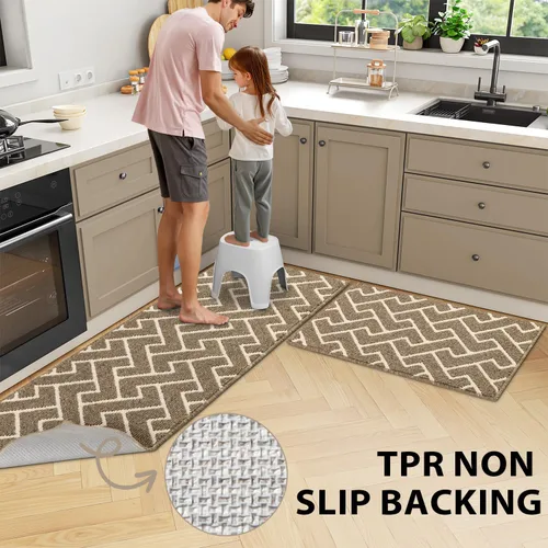 Miniatura 4 de hicorfe Juego de 2 tapetes de cocina antideslizantes para piso, cómodas alfombras de cocina lavables para pasillos, entrada, cuarto de servicio