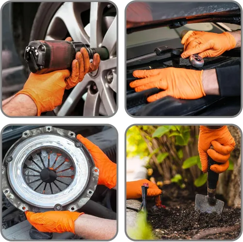 Miniatura 8 de WECARE Guantes de nitrilo de 8 mil, guantes de mecánico resistentes, con agarre de diamante, guantes desechables sin polvo ni látex Naranja