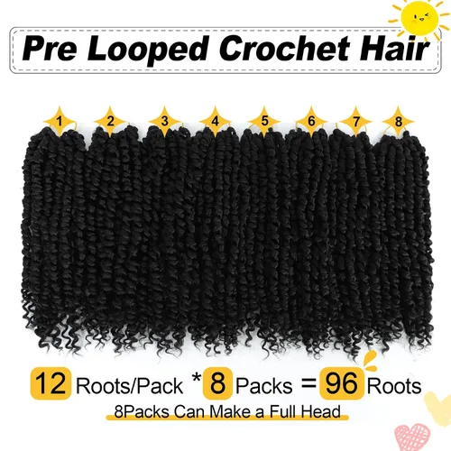 Miniatura 3 de Cabello Passion Twist de 12 pulgadas, 8 paquetes, cabello de ganchillo pretrenzado para mujeres negras, cabello rizado de ganchillo preenlazado, 1b#
