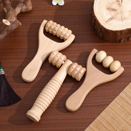 Miniatura 2 de Herramienta de rodillo de masaje de madera, paquete de 3 masajeadores de mano para cuerpo y pies para relajación muscular, cuello, hombros y terapia