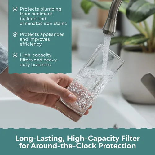 Miniatura 6 de Applied Membranes Inc. Sistema de filtro de agua de 2 etapas para toda la casa, 1 cartucho de filtro de carbono y 1 hierro, 4.5 x 10 pulgadas