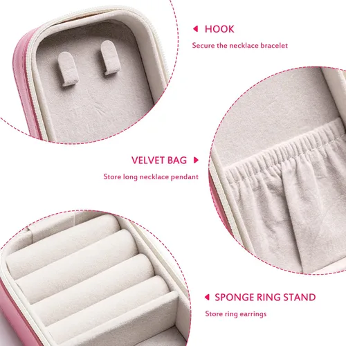 Miniatura 5 de SANQIANWAN Pequeña caja organizadora de viaje de joyería con estuche portátil de cuero sintético para collares, anillos, aretes, regalos para novia