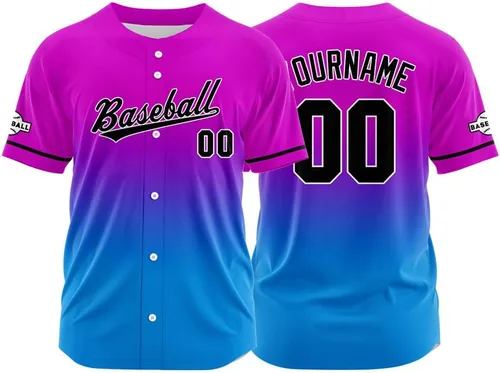 Miniatura 42 de Camiseta de béisbol con degradado personalizado, nombre, número y logotipo personalizados para hombres, mujeres y niños