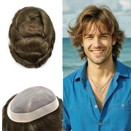 Miniatura 132 de Mens Toupee Hair Piece For Men Fine Mono Men Hair System Toupee For Men Hair Piece Real Human Hair System For Men Protesis Capilar Para Hombre 6x9