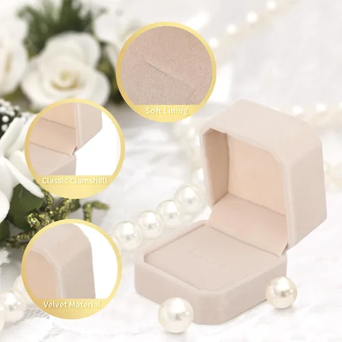 Miniatura 7 de Yaomiao Caja de terciopelo para anillos de boda, caja de anillos de compromiso, cajas de joyería, caja de embalaje para anillo, soporte