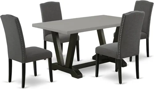 East West Furniture V696EN120-5 - Juego de mesa de comedor moderno de 5 piezas, incluye una mesa rectangular de madera con patas en V y 4 sillas