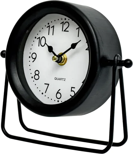 Miniatura 2 de EMAX HOME Reloj de escritorio y estante negro pequeño, 5.9 x 6.9 pulgadas, retro, elegante, reloj de mesa con cubierta de cristal, silencioso sin