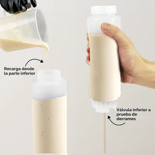 Miniatura 4 de Restaurantware Botella de presión invertida de plástico de 16oz. FIFO con tapas de recarga y dispensación - Primero en entrar, primero en salir