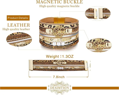 Miniatura 6 de Pulseras inspiradoras de cuero con árbol de la vida para mujeres, regalos de joyería para adolescentes y niñas, Metal, Circonita cúbica