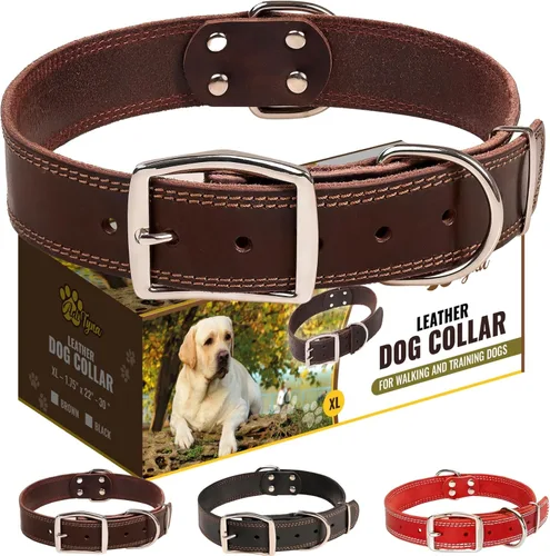 Miniatura 21 de ADITYNA Collar de cuero resistente para perros extra grandes, collar de cuero rojo suave y fuerte para razas XL
