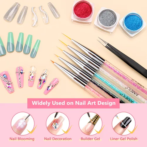Miniatura 5 de AIMEILI Juego de pinceles de arte de uñas, esmalte de gel, herramientas de pintura, bolígrafo de pintura de doble extremo para esmalte de uñas