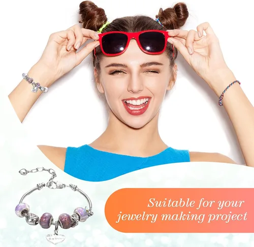 Miniatura 2 de Hicarer 27 pulseras con dije de serpiente, cadena ajustable con extensor de forma de corazón, cobre, bricolaje para mujer (6.3 pulgadas, plateado)