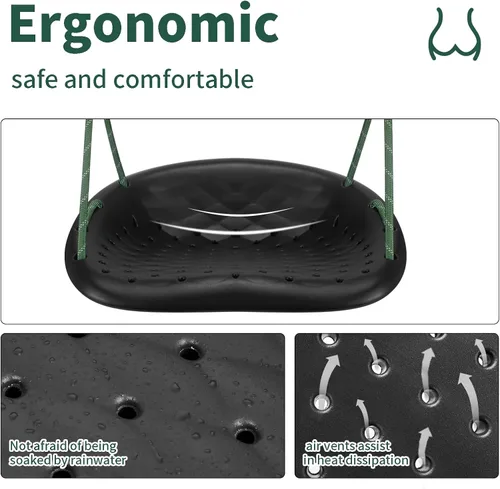 Miniatura 6 de Columpio de árbol resistente, asiento de columpio para exteriores de 550 libras de capacidad para adultos y niños, altura ajustable con cuerdas