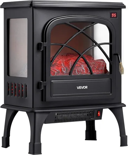 VEVOR Chimeneas independientes de 25.5 pulgadas, Estufa calentadora de chimenea eléctrica portátil de 1500W 5120BTU, con protección contra