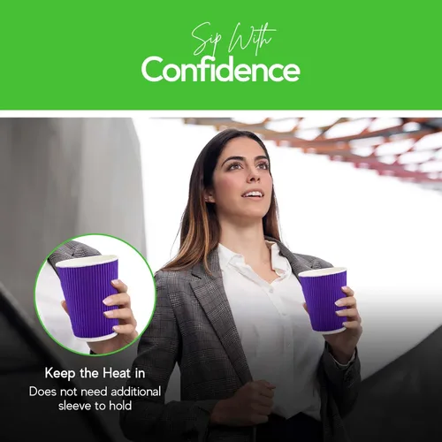 Miniatura 8 de Restaurantware -Tazas de café desechables de 12 onzas, 500 tazas calientes de pared ondulada para café - Las tapas se venden por separado, borde