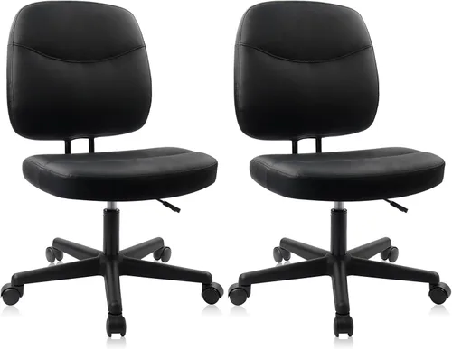 Miniatura 30 de CLATINA Silla de oficina en casa, sin brazos, con ruedas, ergonómica, de cuero, con respaldo bajo, altura ajustable, giratoria de 360°, silla