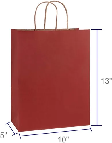Miniatura 2 de BagDream Bolsas de regalo de 10 x 5 x 13 pulgadas, 50 bolsas de papel kraft grandes de rayas rojas con asas a granel para compras, mercancía, venta
