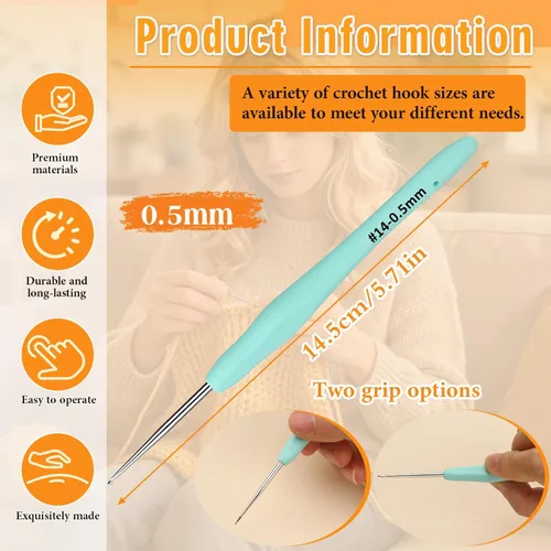 Miniatura 2 de SHWAKK Small Crochet Hook, 0.5 mm Lace Ergonomic Crochet Hook, Tiny Crochet Needles for Arthritic Hands, Knitting Needles with Soft Handle Beginners