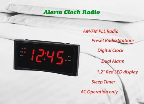 Miniatura 2 de HANNLOMAX Radio despertador HX-151CR, radio PLL AM/FM, alarma dual, pantalla LED roja de 1.2", solo operación de CA (negro)