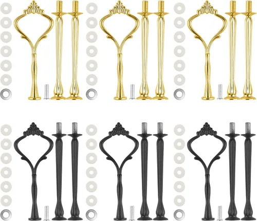 Miniatura 9 de Juego de 6 bandejas escalonadas para soporte de pastel, corona, soporte de 3 niveles para tartas, accesorios para bodas y fiestas, resina para Negro