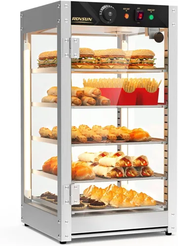 ROVSUN Calentador de alimentos comercial de 5 niveles, calentador de pizza de 15 pulgadas, pantalla de calentador de alimentos con iluminación LED