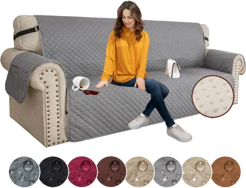 Miniatura 13 de XINEAGE Funda para Loveseat Reclinable Resistente al Agua, Fundas para Loveseat Reclinable de 2 Asientos con Bolsillos, Funda Protectora para Café