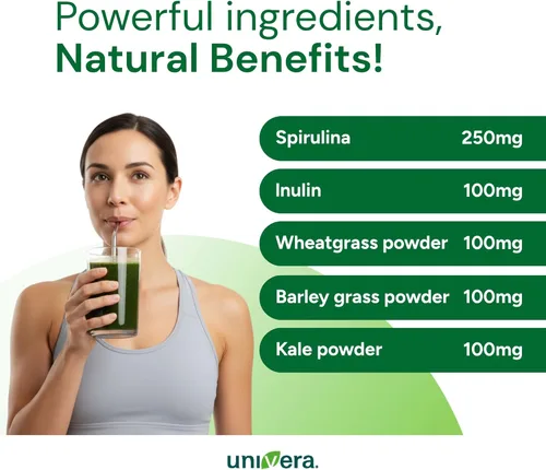 Miniatura 7 de Univera Metagreens, polvo de mezcla de superalimentos verdes, mezcla de batidos con espirulina orgánica, antioxidantes vitales, alcalinizar