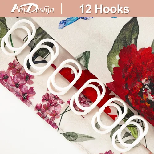 Miniatura 4 de AnyDesign Cortina de ducha de flores silvestres de 72 x 72 pulgadas, cortina de ducha de tela de mariposa retro con 12 ganchos, cortinas de baño