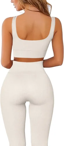 Miniatura 2 de QINSEN FAFOFA - Conjunto de 2 piezas de entrenamiento, para mujer, brasier deportivo sin costuras, cintura alta, leggings de yoga.