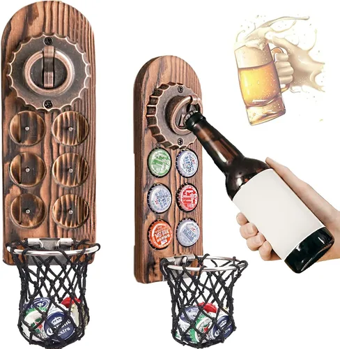 Miniatura 12 de Abrebotellas de cerveza montado en la pared con receptor de tapa magnética, abrebotellas magnético de madera para refrigerador, regalos de cerveza