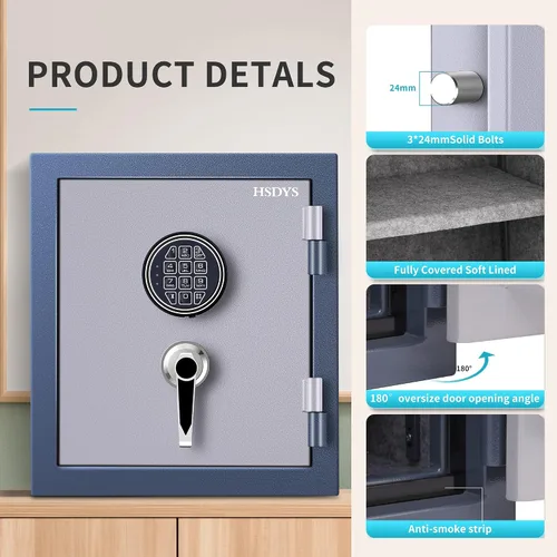 Miniatura 6 de HSDYS Caja de seguridad ignífuga, 1.8 pies cúbicos, teclado digital y cerradura de llave, seguro para el hogar para documentos, joyas