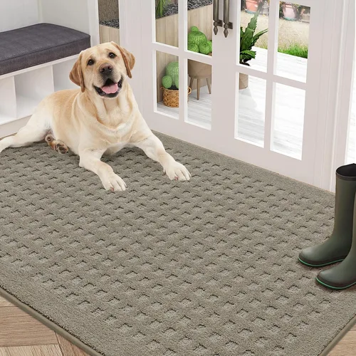 Miniatura 22 de BEQHAUSE Tapetes para puerta de 20 x 32 pulgadas, tapete antideslizante de punto gofre, de perfil bajo, resistente a la suciedad y absorbente, Beige