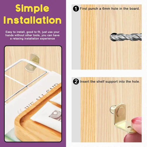 Miniatura 6 de Swpeet 60 pines para estante en L, clavijas de soporte doradas de 0.236 pulgadas con agujero, soporte de acero chapado en acero, clips de gabinete