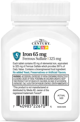 Miniatura 2 de 21st Century Hierro 65 mg Sulfato Ferroso 325 mg Tabletas, 120