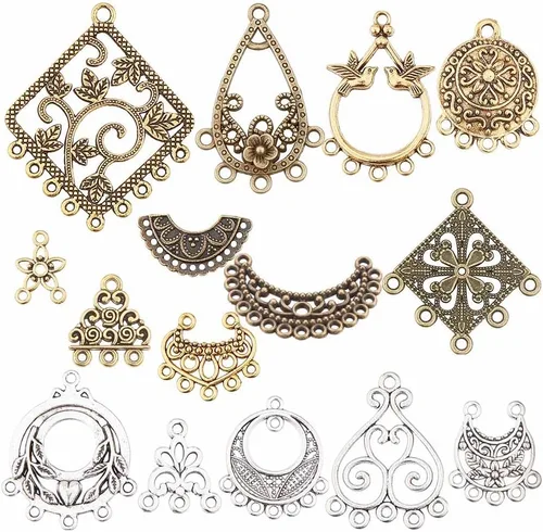 Miniatura 11 de SUNNYCLUE 1 caja de 64 piezas surtidas de lámparas de araña, estilo tibetano, bronce antiguo, atrapasueños, aretes, hallazgos, bucles, conectores
