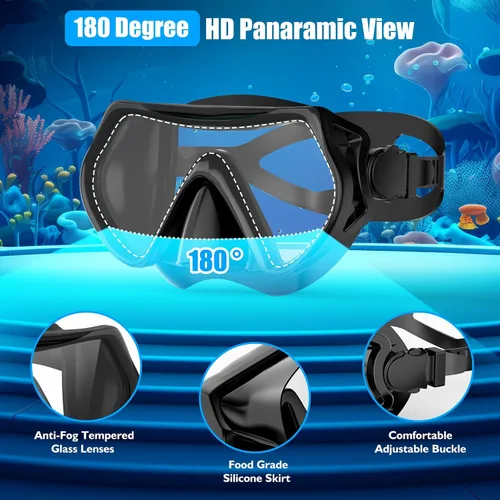 Miniatura 2 de Snorkeling Gear for Adults, Dry-Top Snorkel Set Scuba Diving mask, Snorkel Mask, Panoramic Anti-Leak Anti-Fog Tempered Glass Lens, Swimming Training