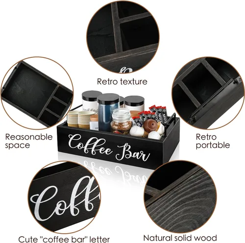 Miniatura 5 de MINCORD Organizador de Estación de Café Soporte de Barra de Café de Madera Accesorios para Encimera, Cesta de Almacenamiento de Cápsulas Kcup
