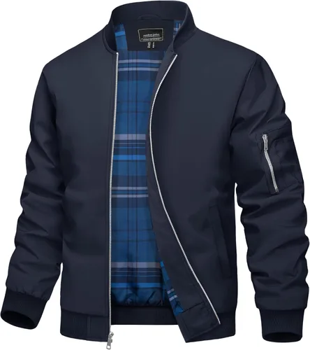 Miniatura 8 de TACVASEN Chaqueta bomber para hombre, con forro a cuadros, casual, cortavientos, elegante, ligera, para otoño, primavera, chaquetas resistentes al