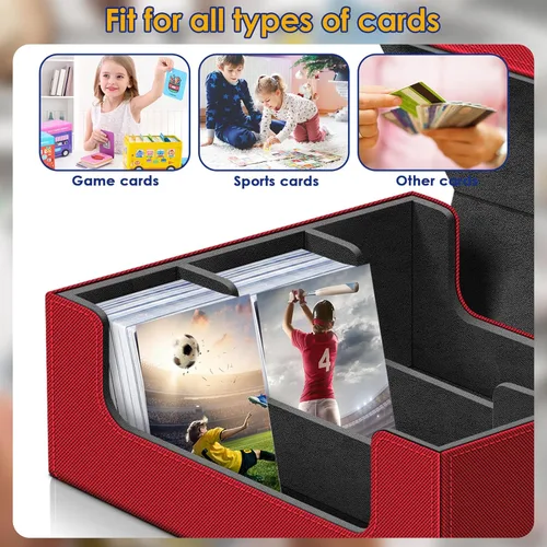 Miniatura 4 de Homthy Funda de cuero con cierre magnético para tarjetas de intercambio, caja de almacenamiento de tarjetas mágicas para MTG TCG y tarjetas Rojo