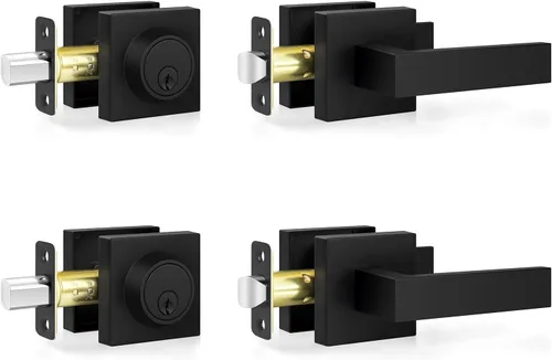 Miniatura 14 de Estmoon Paquete de 2 palancas de puerta de paso, pomos de puerta negros mate, manijas de puerta cuadradas para interiores, palancas resistentes sin