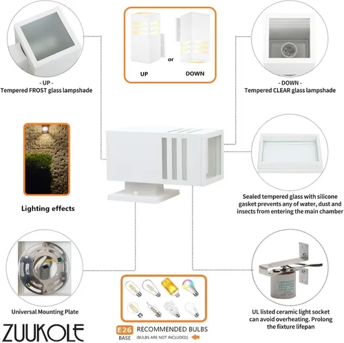 Miniatura 3 de Lámpara de pared para exteriores, luminaria exterior – Listado ETL, aluminio antioxidante, impermeable, montaje en pared, diseño rectangular – 1