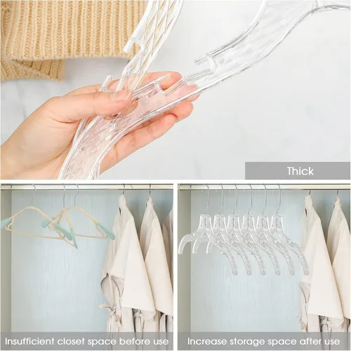 Miniatura 5 de Roowest 40 perchas de plástico transparente para ropa a granel de 17 pulgadas, duraderas con corte de cristal, perchas resistentes con clips
