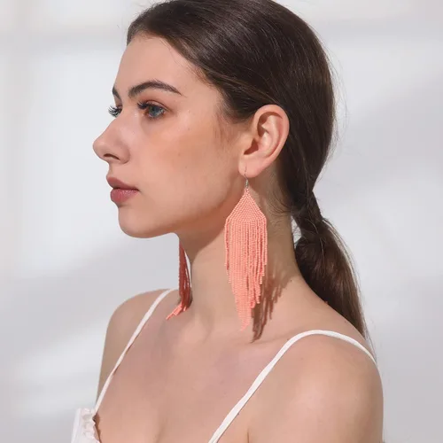 Miniatura 5 de Aretes de borla hechos a mano con cuentas, aretes bohemios con flecos para mujeres y niñas, aretes indios nativos americanos