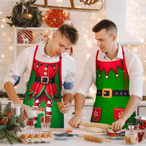 Miniatura 7 de 90shine 4 piezas de delantales de Navidad para mujeres: delantal de cocina para hornear y cocinar, accesorios de disfraz para adultos, decoraciones